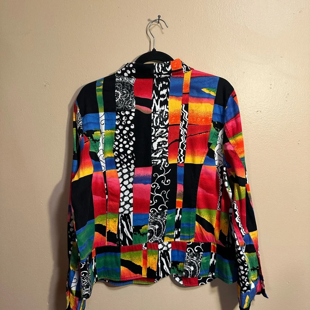 Vintage Drapers & Damons Colorblock Patchwork Jacket, Zip Front, 90s Art Print - Picture 2 of 4